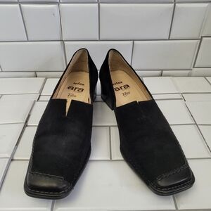 ARA GERMANY FLEX Echt Leder Women’s Black Leather Suede Block Heel LoafersSize